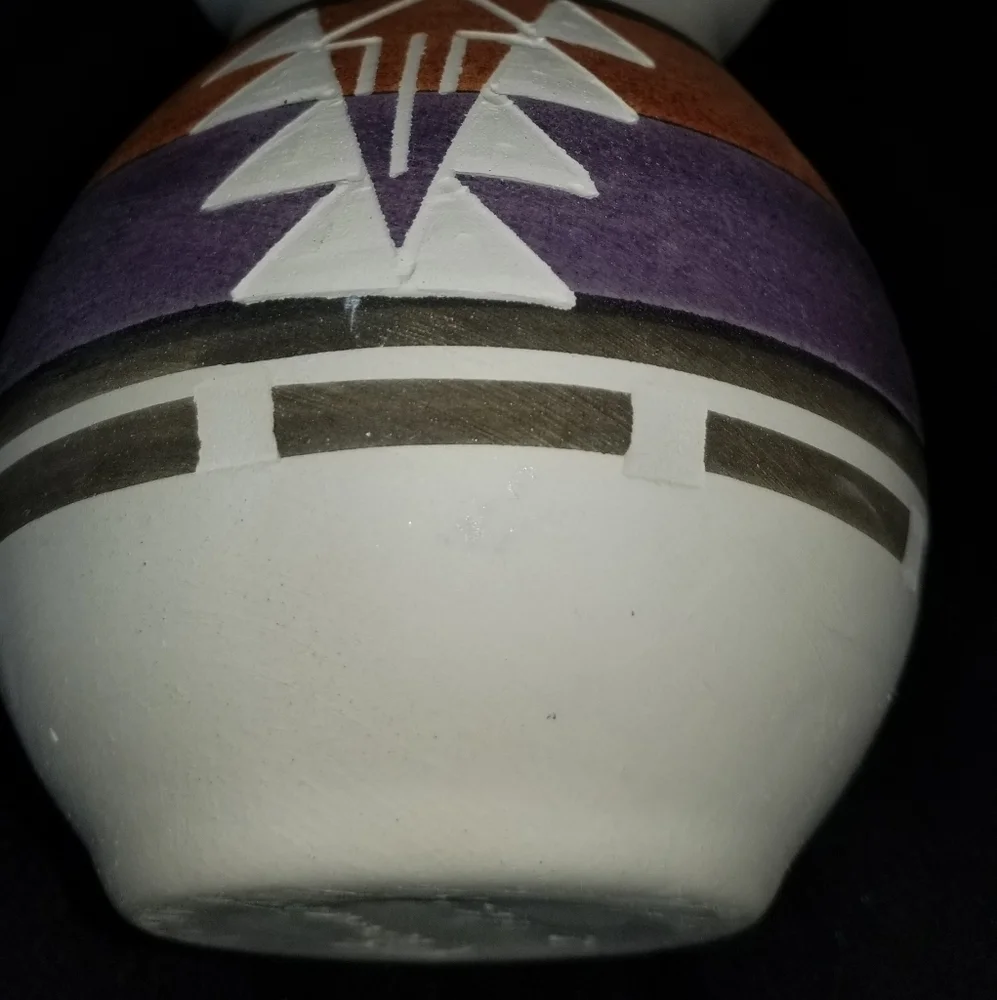Sioux Pottery vase cream purple orange American Native design